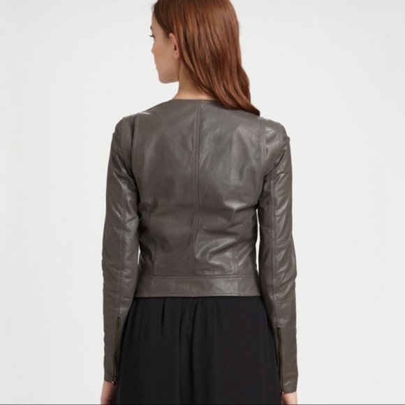 Theory Fida Lamb Leather Jacket Size Small Taupe - Picture 2 of 12